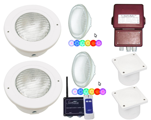 RGB LED Set mit 2 Stk. Scheinwerfern und Trafo