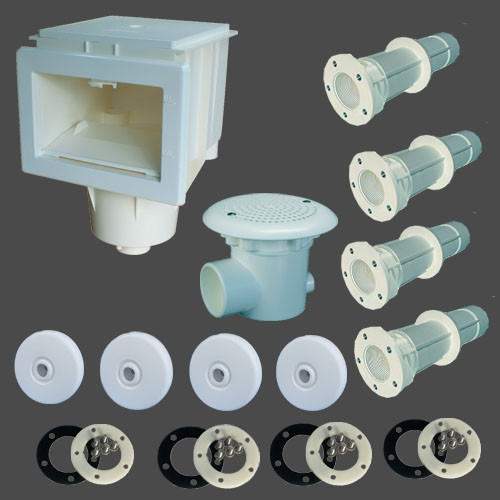 Set 5 - 1 Skimmer, 1Bodenablauf, 4 Düsen ABS