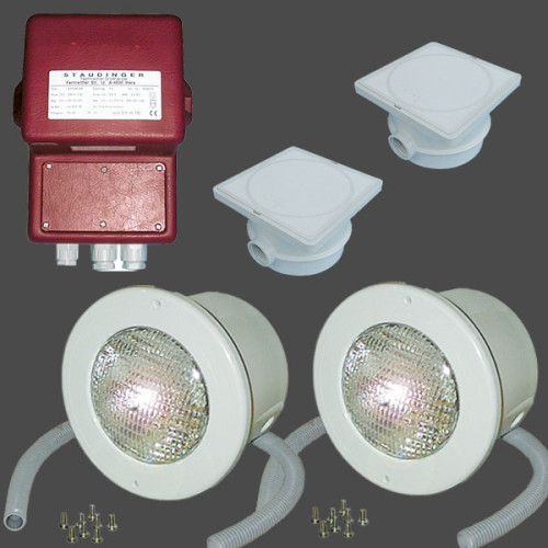 Set 1 - 2 Stk. Scheinwerfer á 300Watt/12V inkl. Trafo 600 Watt